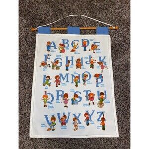 Alphabet Cross Stitch Needlepoint Hanging Decor Baby Nursery Playroom Vintage